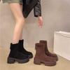 Короткие ботинки на толстой подошве и толстом каблуке для женщин, для невысоких людей на осень, повышают эластичность замшевых коротких голенищ