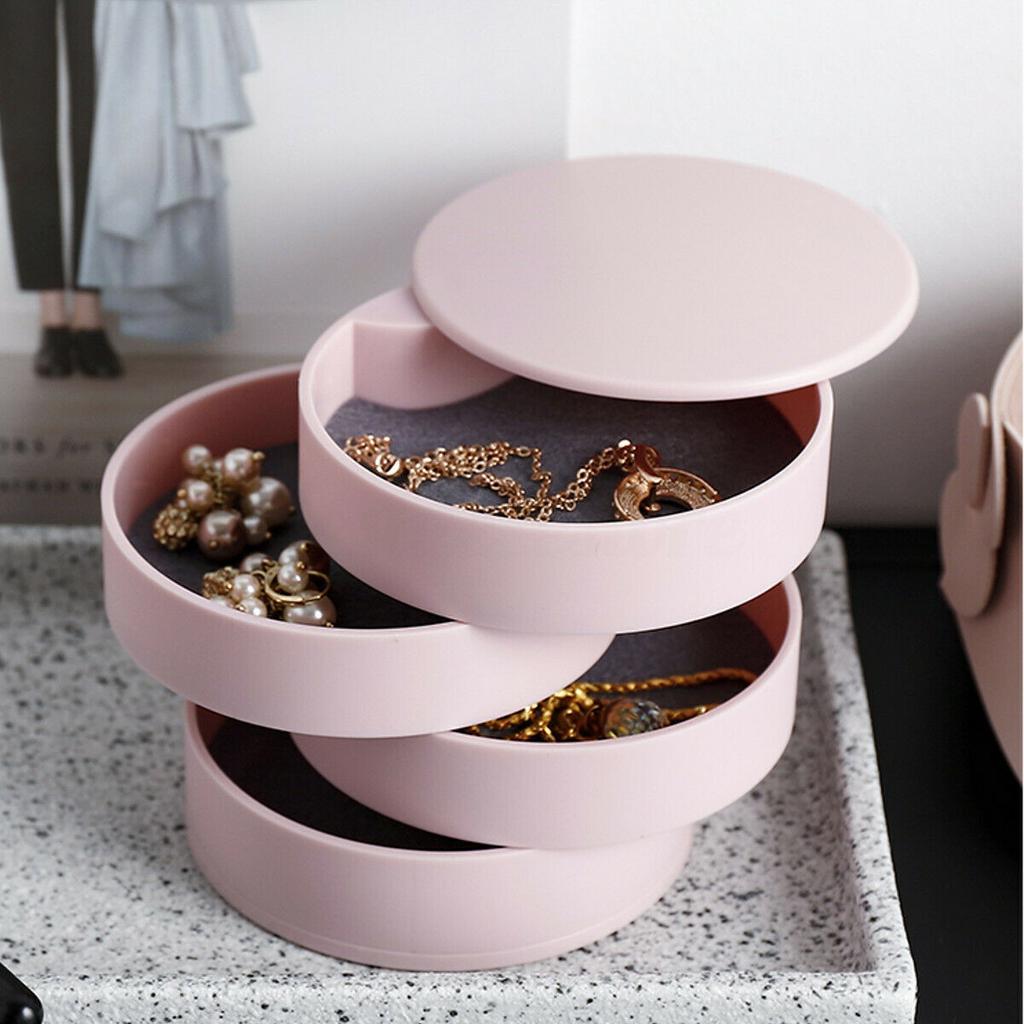 Jewelry Storage Box 4-Layer Rotatable Jewelry Accessory Storage Tray with Lid