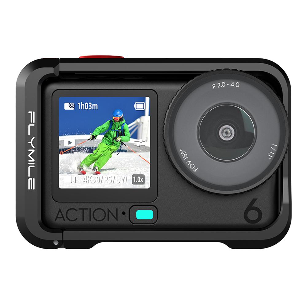 FLYMILE Single Opening Camera Cage for DJI Osmo Action 6 Protective Metal Frame with Cold Shoe and 1 / 4" Thread