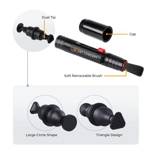 K&F Concept Lens Cleaning Pen for Cameras, Smartphones, Tablets, Glasses | Comes with a Soft Brush | Easily Removes Dirt and Fingerprints