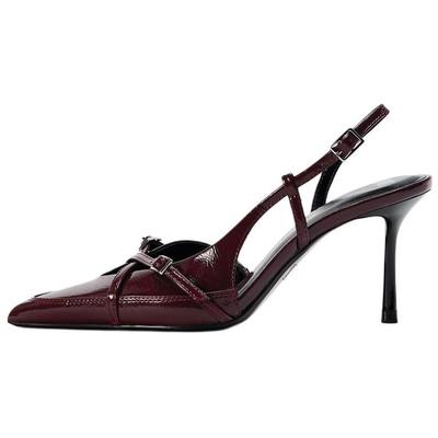 ПУ Модный Темперамент Ремешок с Пряжкой Острый Носок Высокие Каблуки Женские Высокие Каблуки Бордовый 13209410