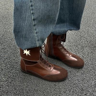 Кожаные ботинки Мартин женские 2025 осень и зима новая расцветка пустошь ветер круглый носок боковая молния короткие ботинки удобные и универсальные бу