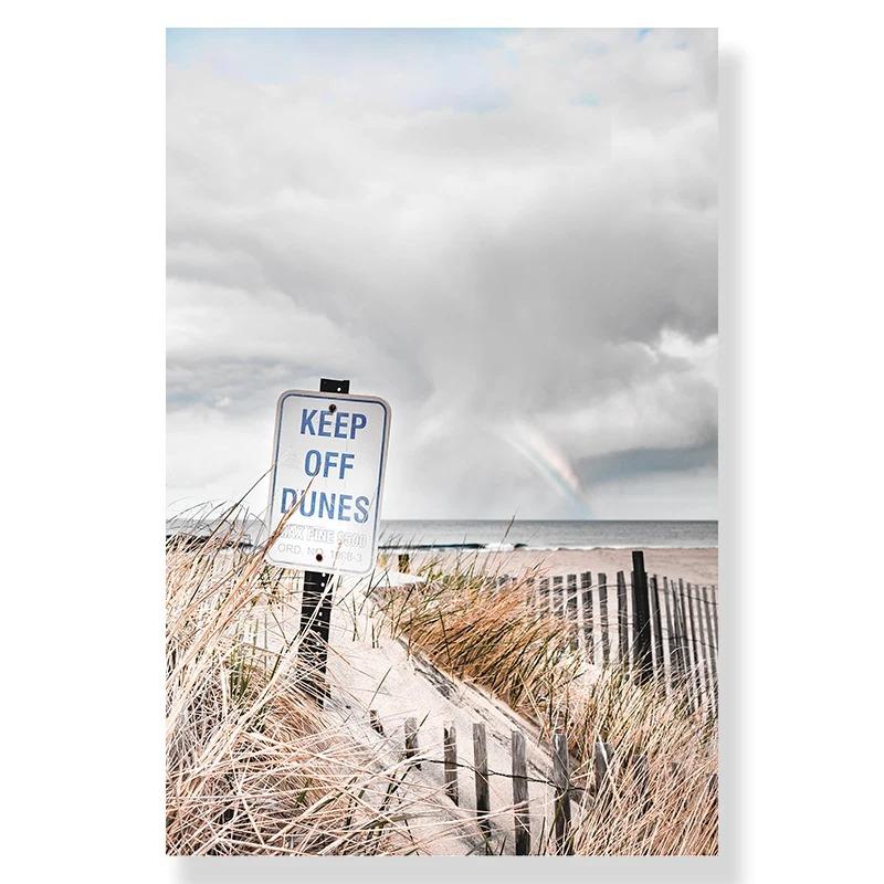 Морской пейзаж, холст с принтом, пляжный постер, деревянный мост, сено, цветок, настенная живопись, скандинавские настенные панно для декора гостиной