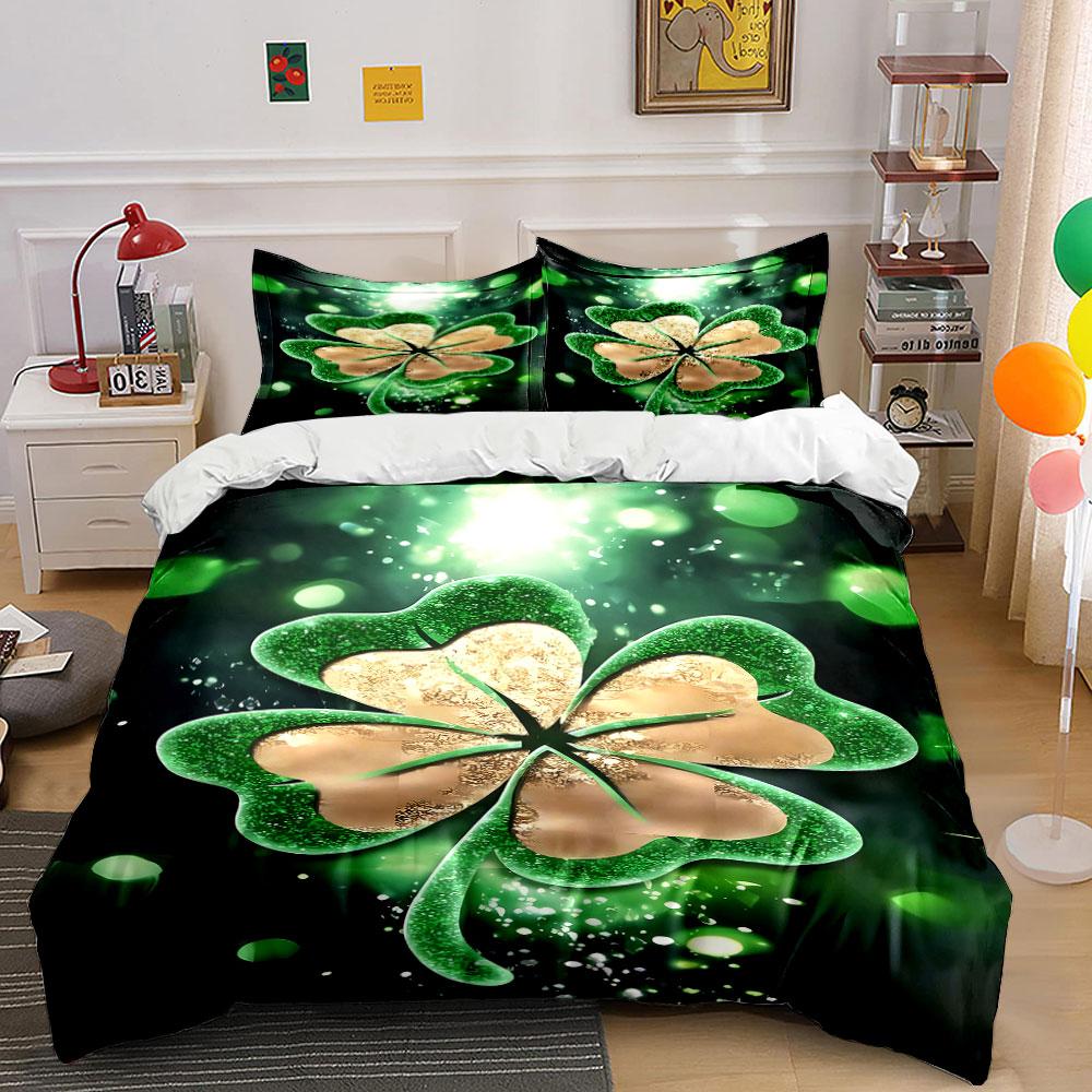 Green and gold clover. Bedding sets Duvet cover sets Duvet covers Pillowcases(1 * Duvet Cover 2 * Pillowcases without duvet insert)