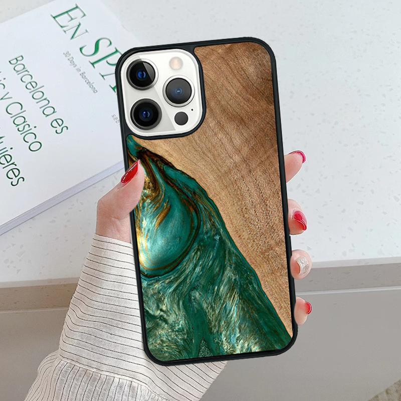 Wood Resin Marble Printed Soft Rubber Phone Case For iPhone 17 Air 15 16 16e 14 13 12 11 Pro Max Coque PLUS fundas cover