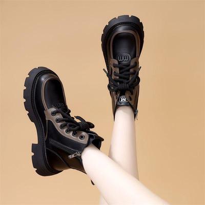 Женские ботинки мартин на толстой подошве 2025: Ботильоны на мягкой подошве, увеличивающие рост, в британском стиле для осенней и весенней моды.