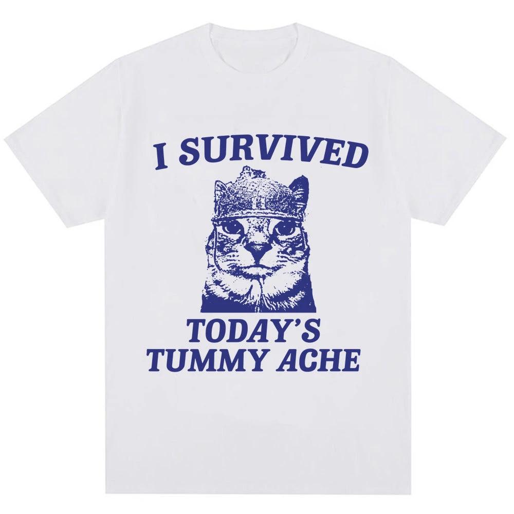 Thousand Yard Stare Cat Funny I Survived Meme Tshirt Humor Style Vintage T Shirt Unisex Women Oversized Casual Streetwear Daily