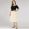 Plus Size Women Spring Autumn Solid Color High Waist Pleated Mediumn Long Skirt L-4Xl