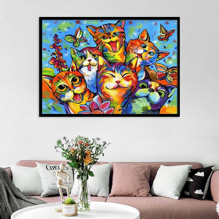 Cute Watercolor Kitten Canvas Painting Colorful Animal Painting Children's Room Baby Room Living Room Decorative Painting Canvas