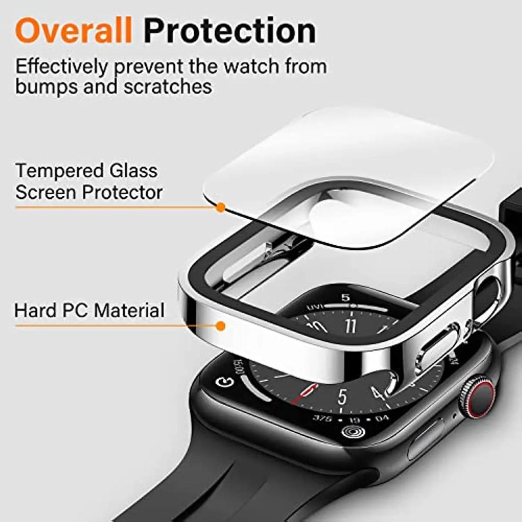 Водонепроницаемый чехол для Apple Watch 7 8 9 45мм 41мм 10 46мм 42мм Защитное стекло для экрана+Чехол-бампер для iWatch 4 5 SE 6 44мм 40мм