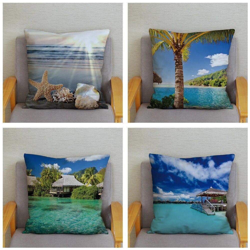 Декор для спальни, гостиной, пляжный пейзаж, кокосовая пальма, чехол для дивана, домашний декор, наволочка с принтом морской звезды и ракушки