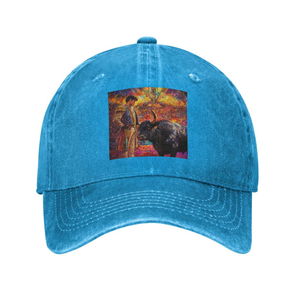Spanish Bullfighter Oil Painting Denim Fabric Cap Casual Baseball Caps Adjustable Hat Summer Unisex Baseball Hats