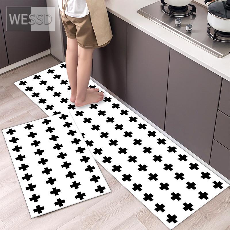 Черно-белые геометрические кухонные ковры и коврики, нескользящие 40x60 см, 40x120 см, простые наборы ковриков для ванной комнаты, 2 предмета, коврик для спальни