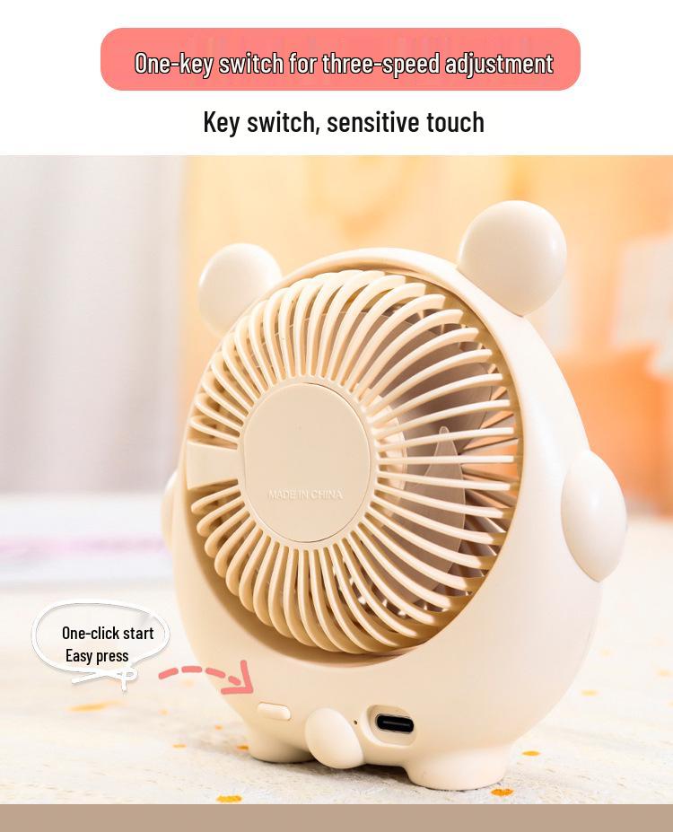 USB Rechargeable Puppy-Themed Fan, 3-Speed Adjustable, Ideal for Desktop and Bedside Use