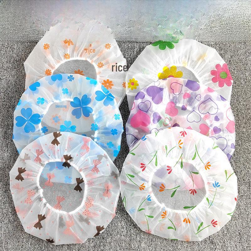 Универсальная прозрачная шапочка для душа с мультяшным принтом — водонепроницаемая, с цветочным принтом, многоразовая, взрослого размера, однослойная.