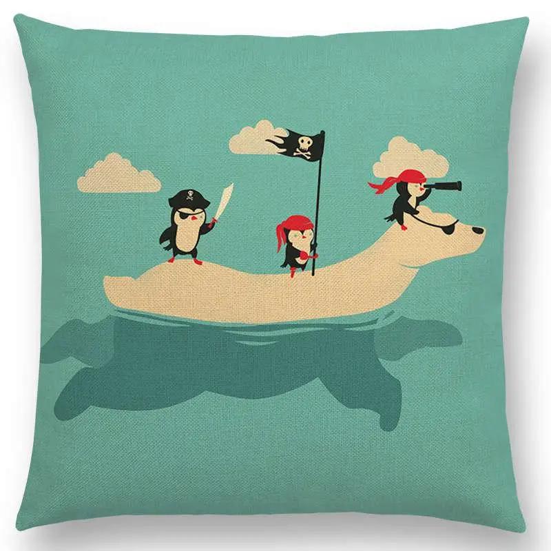 Последние мультяшные животные Милая акула Кошка Птица Жираф Пингвин Кит Белый медведь Бегемот Панда Чехол для подушки Автомобильный диван Наволочка