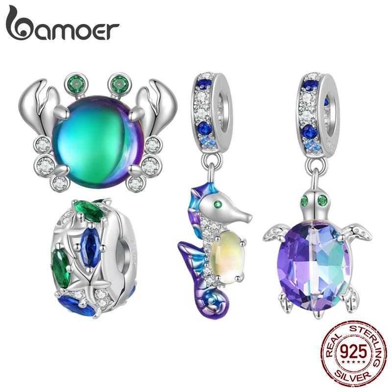 BAMOER Стерлингового Серебра 925 Пробы Мечтательная Серия Oecan Ослепительные Крабовые Бусины Морской Конек Подвески для Женщин Браслет и Ожерелье