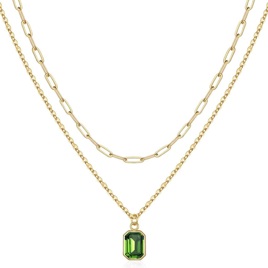 Elegant Double Layer Necklace Featuring December Birthstone And 18k Gold Plating Rectangular Design Neckchain For Women