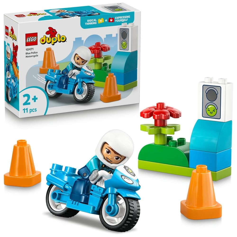 LEGO Duplo Blue Police Bike Toy for Kids 1.5 to 4 Years Educational Building Blocks Vehicle