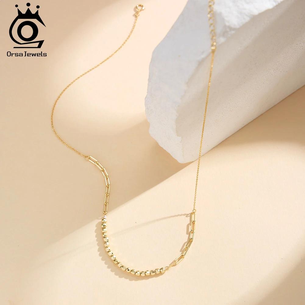 ORSA JEWELS Модный Сплайс Цепочка-Скрепка Шарики Бусины Ожерелье Шарм 925 Стерлинговое Серебро Женские Модные Украшения Подарок APN57