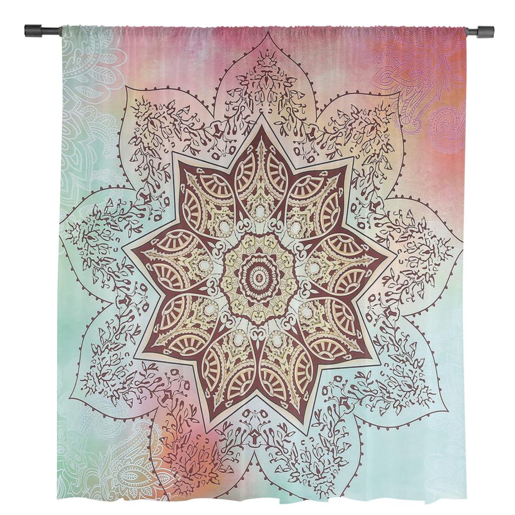 Мандала Градиент Цветок Прозрачные шторы для украшения гостиной Оконные шторы для кухни Тюлевые Вуалевые Органзовые шторы