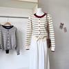 Fashion School Style Contrasting Color Striped Long-sleeved Knitted Cardigan for Women's Autumn Slimming and Shaping Soft and Soft Sweater Jacket