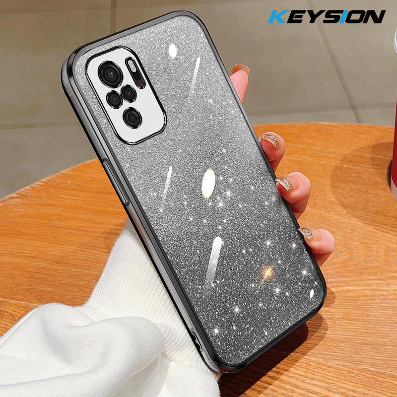 KEYSION Роскошный чехол-бампер с покрытием и блестками для Redmi Note 10 10S 10 Pro 4G, прозрачный мягкий TPU, противоударный чехол для Xiaomi POCO M5S