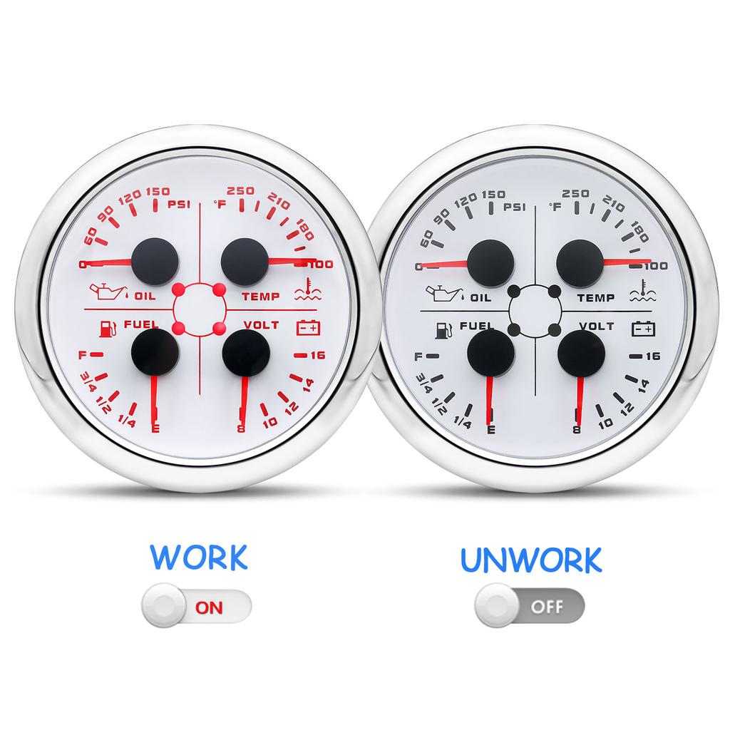 85 мм 4 в 1 Датчик Датчик давления масла Датчик температуры воды Датчик уровня топлива Вольтметр с сигнализацией Для морской лодки автомобиля Водонепроницаемый 12 В 24 В