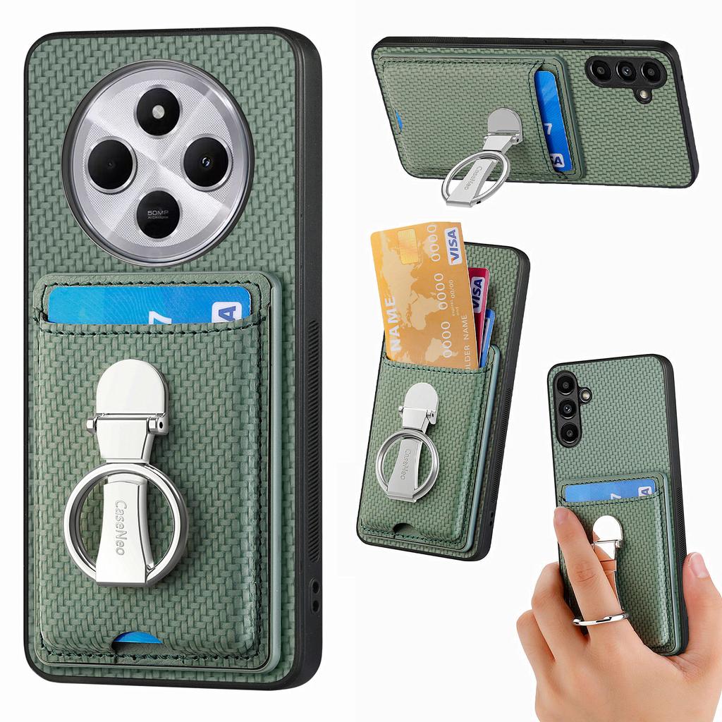 CASENEO C1-9 Phone Case For Xiaomi Redmi 14C 4G/14R 5G/Poco C75 4G Carbon Fiber Texture Leather Back Cover with Card Slots Kickstand