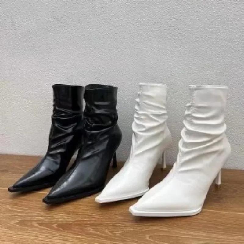 Shoes Female 2025 Mid-Calf Women's Boots Elegant Modern Boots Women Pointed Toe Back Zip Thin Heels Sewing Shoes Women Zapatos