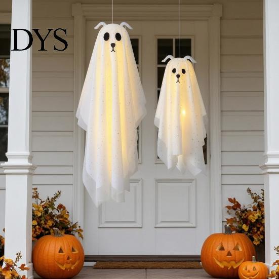 Haunted House Party Supplies 3 Pcs Lighted Dog Ghost Hanging Ornaments, Spooky Halloween Outdoor Flying Decorative for Dorm Room Gauze with LED Light