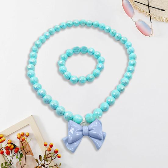1 Set Princess Gift Necklace Bracelet Set Adorable Bow Candy Color Eco-friendly Bow Necklace for Girls