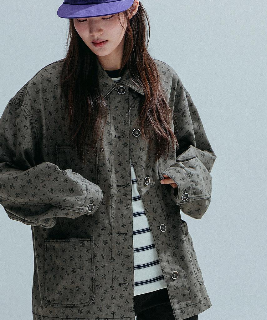 ANNEHEARTS Vintage Floral Pocket Jacket_Khaki