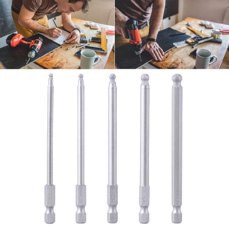 5pcs Magnetic Ballhead End Hex Screwdriver Bit Set,  Alloy Steel, Long Reach 100mm
