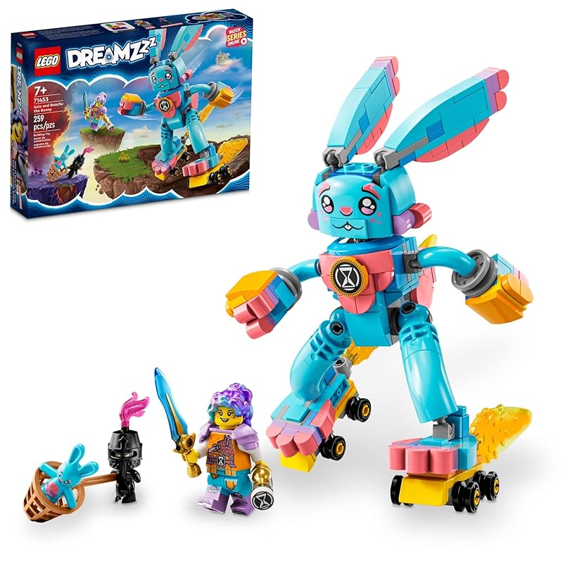 Игрушечный набор для сборки Lego DREAMZZZZ Izzy and Bunchu The Bunny. 2 способа сборки. Включает минифигурки Grimspawn и Izzy. Отличный подарок для детей старше 7 лет.