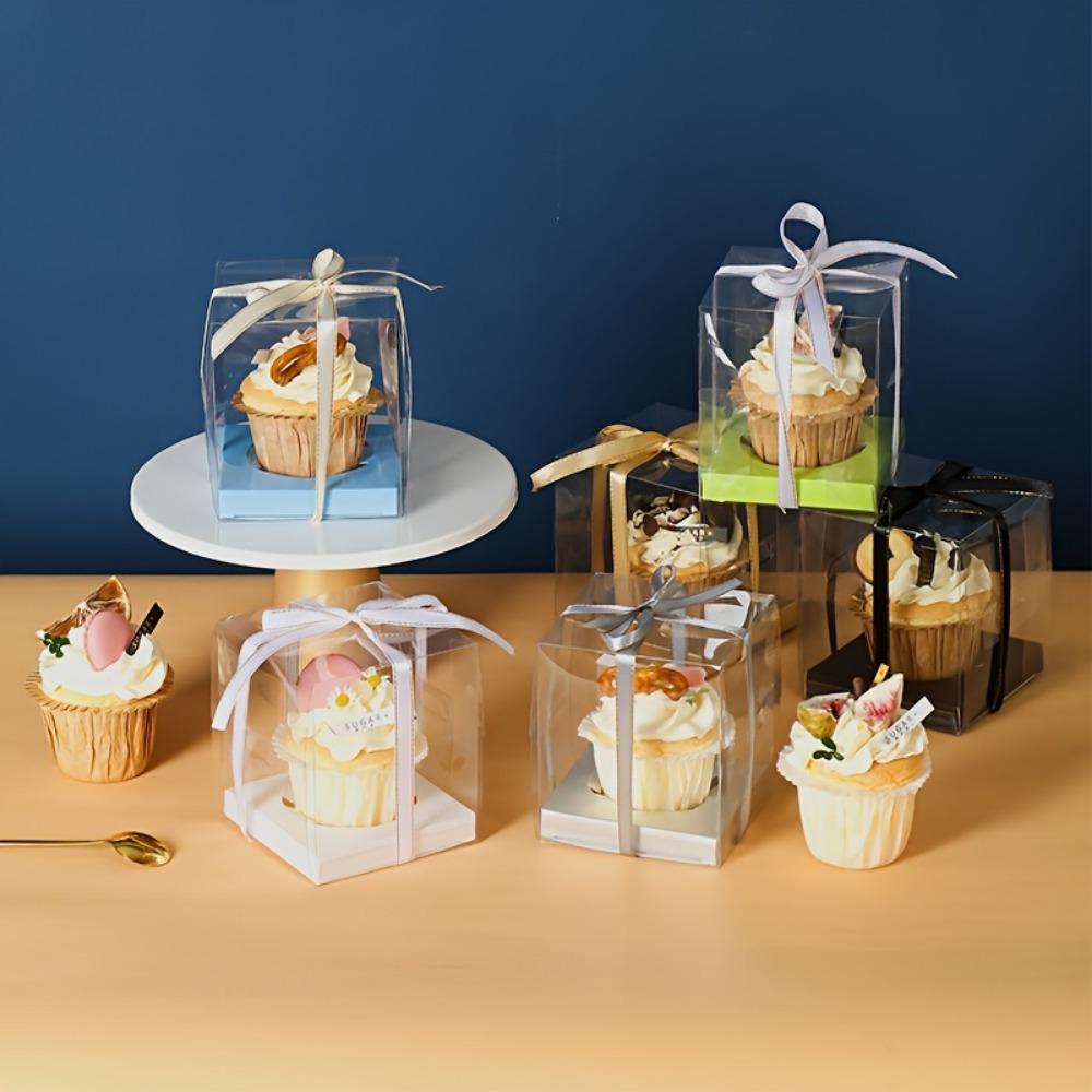 20pcs Clear Plastic Gift Packing Box Cake Boxes Bakery Boxes for Single Cupcake for Cake Chocolates Cookie Pie and More Pastries Birthday Party Favor