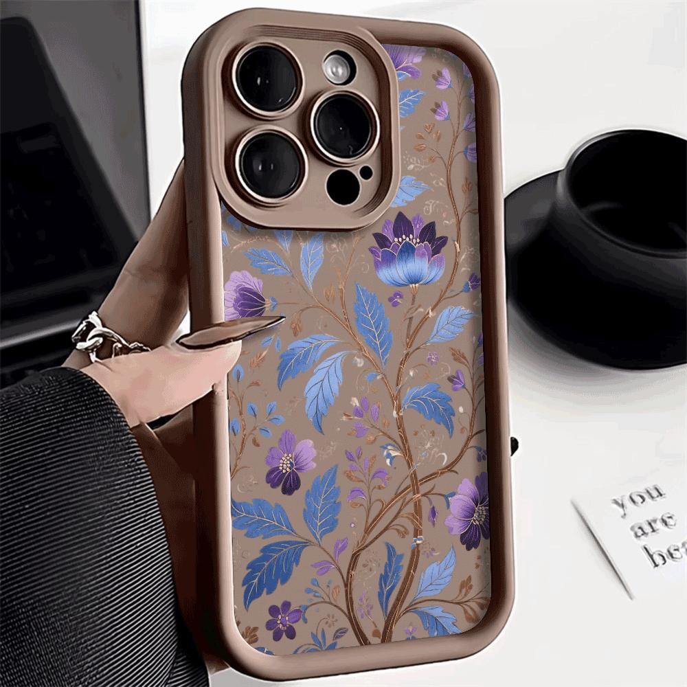 Сине-фиолетовый цветочный узор Чехол для телефона для IPhone 14 15 16 Plus 13 12 11 16 Pro Max 12 Mini XS Max Защитная крышка из ТПУ