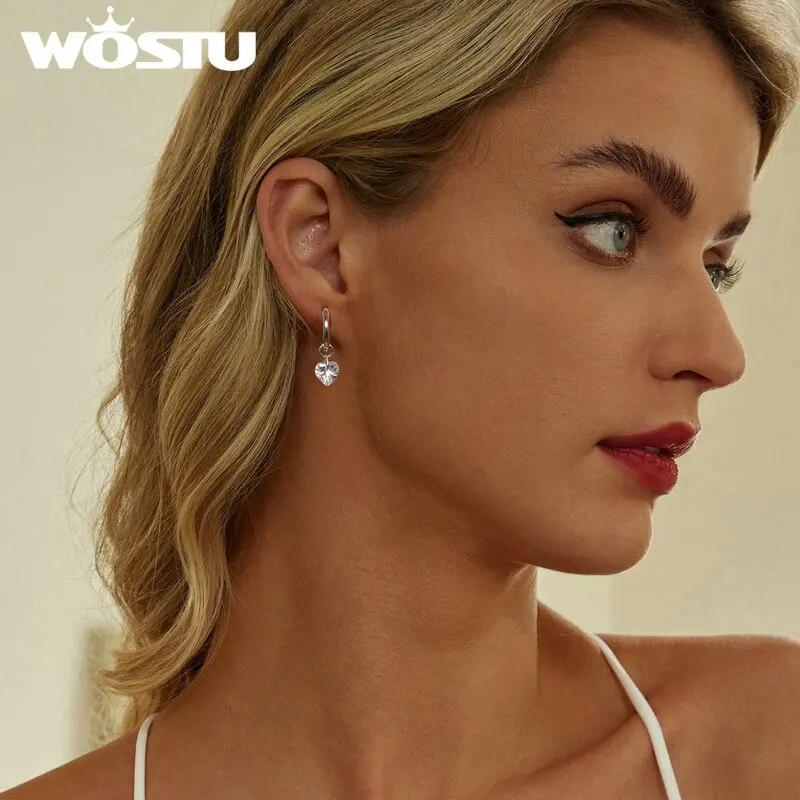 WOSTU Original 925 Sterling Silver Heart Hoop Earrings Luxury Jewelry Earrings 10mm For Women Fine Jewelry Party Daily Gift