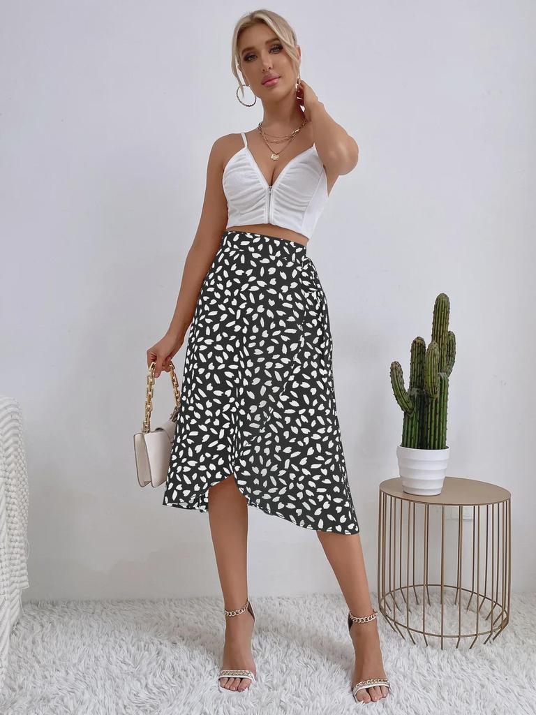 Women's European and American INS Casual Polka Dot Slit Skirt - Versatile and Trendy