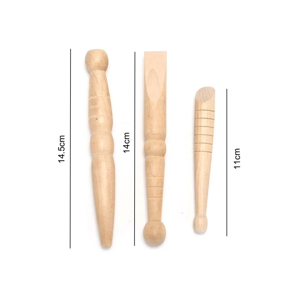 3PCS Wooden Manual Acupressure Stick Multi-functional Muscle Roller Stick  Foot Body Face