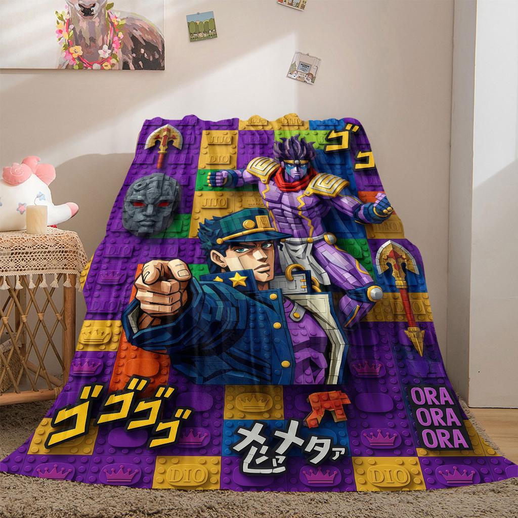 Фланелевое одеяло с принтом JoJo's Bizarre Adventure, Мультяшные персонажи для дивана, Уютный плед для спальни, Дорожный коврик_LIAN