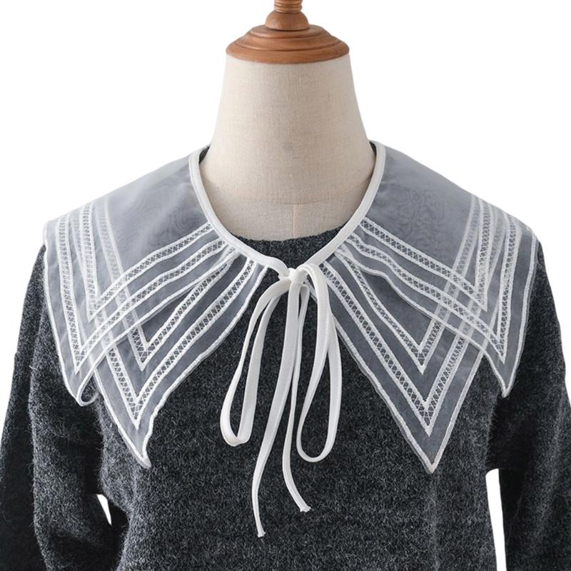 Women Girls Vintage Lolita False Fake Collar Shawl Sweet Ruffles Lace-Up Bow Decorative Necklace Choker Short Poncho