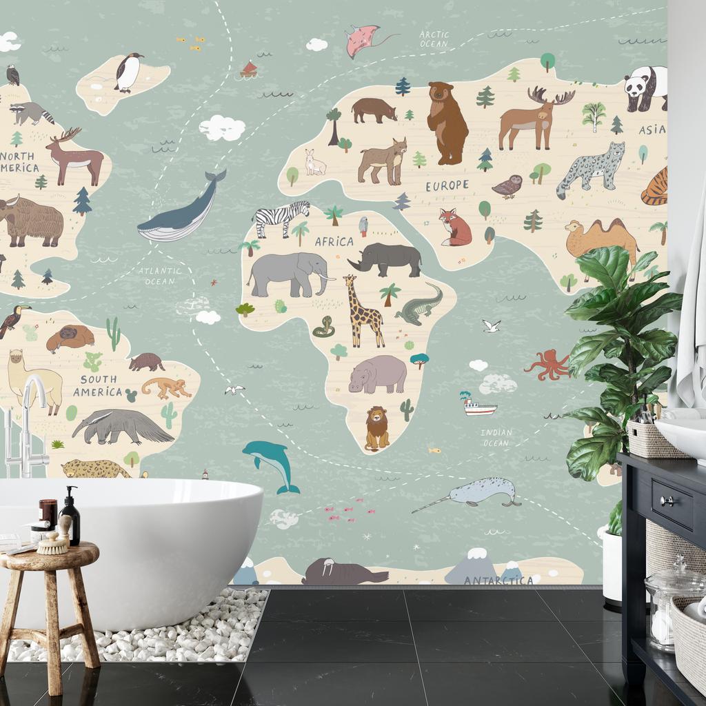 Photomural Colorful World Map Washable Fleece 368x280