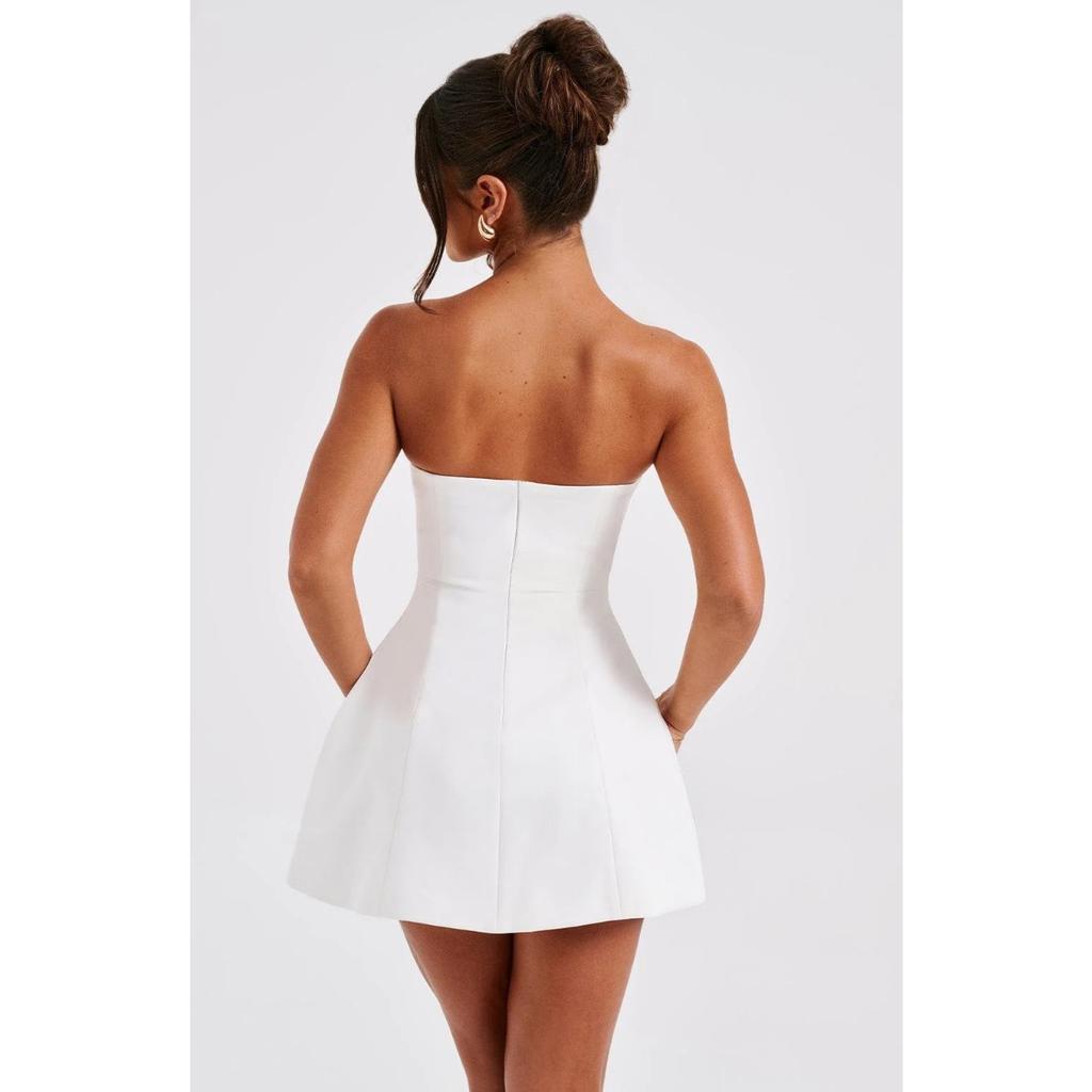 Summer Solid Color Strapless High Waist Sexy Mini Dress, Fashion Casual Party Dress for Women