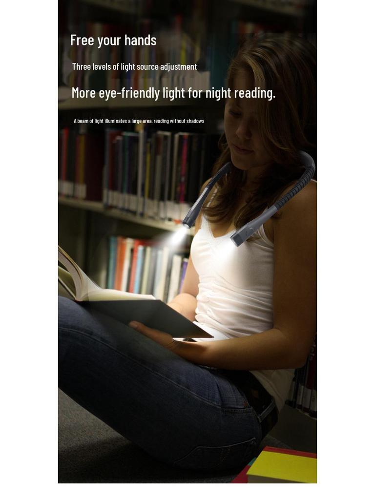LED Neck Reading Light with Eye Protection and Three-Color Dimming