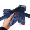 Korean Bow Denim Blue Plaid Square Scarf Large Intestine Headband Hair Square Female Band Hair H0K6