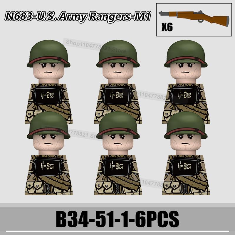 WW2 US Rangers 101 Airborne Soldier Figures Building Blocks Military Army Infantry Gear Helmet Rifle Guns BAR Bricks Toy Gifts