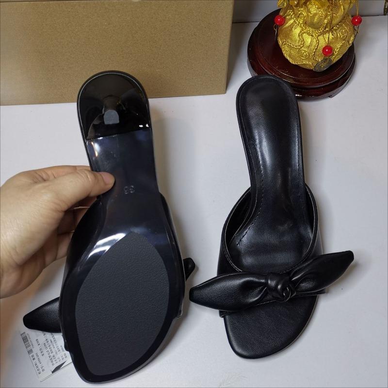 Модные летние туфли-мюли с открытым носком и бантом-бабочкой для женщин, удобная кожа, бренд 2025, шпильки, слипоны, повседневные средние каблуки, женские сандалии
