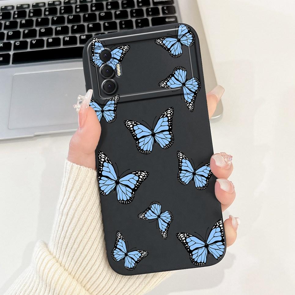 Phone Shell For Tecno Spark 8P Woman Fashion Flower Butterfly Coques For Tecno Spark 9T India Back Covers Soft Liquid Silicone