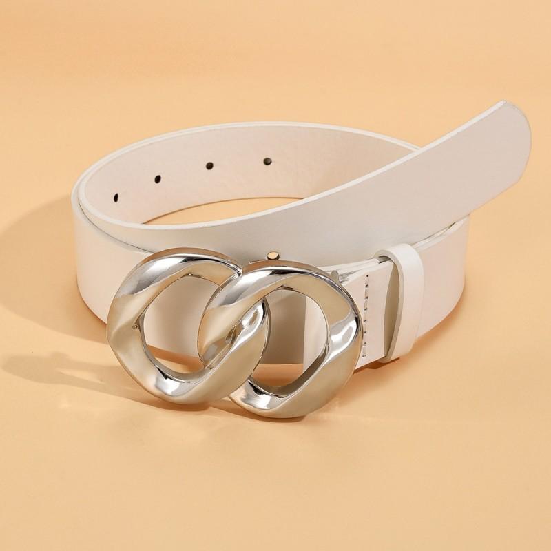 Новый черный гладкий ПУ ремень с пряжкой-цепочкой с двойной петлей — универсальный ремень для женщин